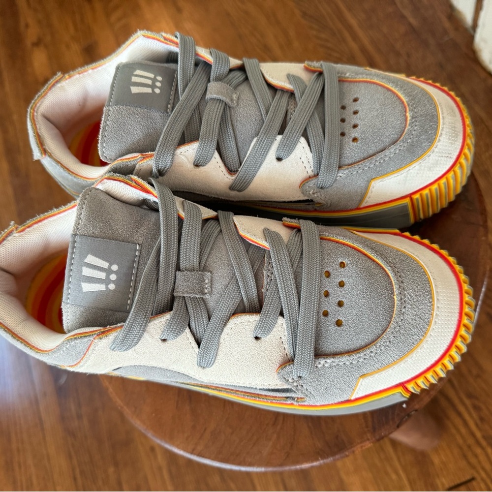 Casual Gray Suede Sneakers with Orange Trim - Men's Lace-Up